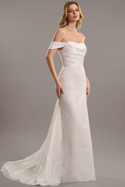Robe De Mariée Satinée À Traîne - gallery 3