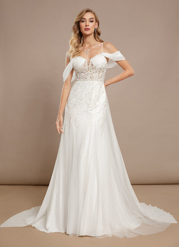 Robe Nuptiale Élégante À Traîne Fluide - gallery 1