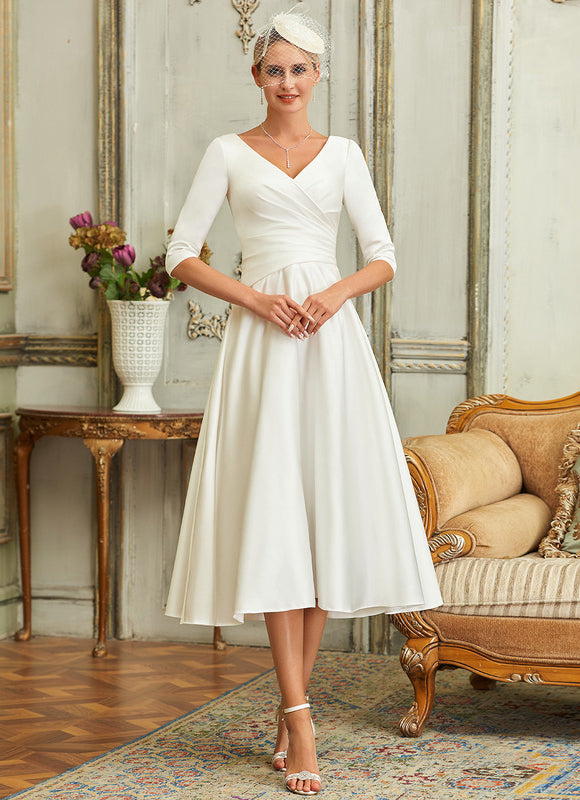 Robe Nuptiale Satinée Élégante Col V - gallery 3
