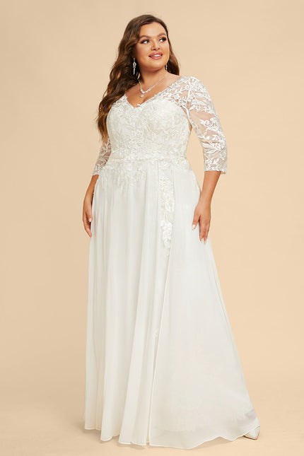 Robe Nuptiale Fluide À Manches En Dentelle - gallery 9