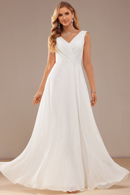 Robe Nuptiale Fluide Col V Élégant