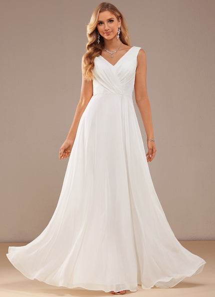 Robe Nuptiale Fluide Col V Élégant