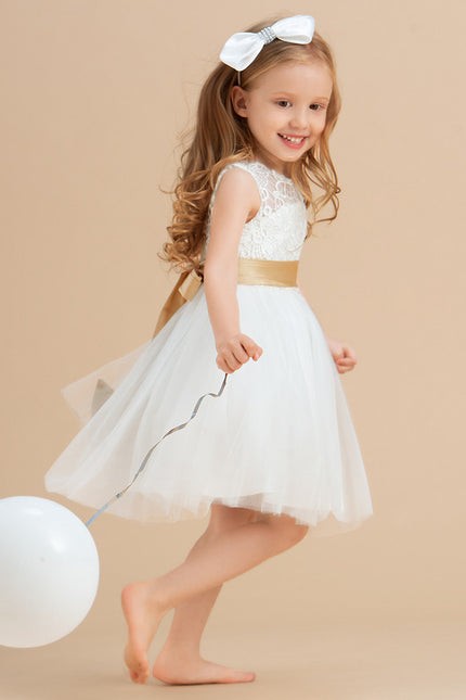 Robe Enfant Dentelle Élégante Avec Nœud - gallery 3