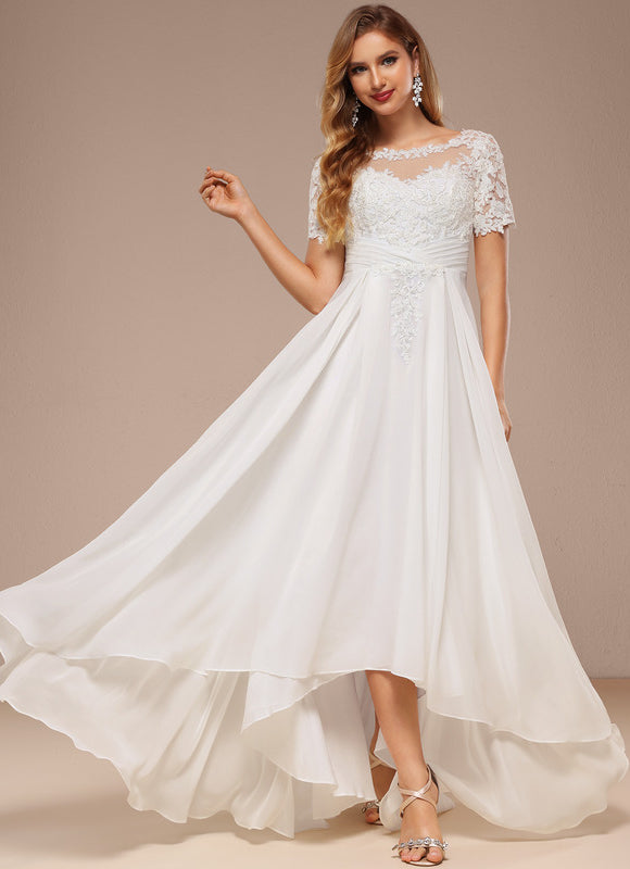 Robe Nuptiale Fluide À Manches Courtes