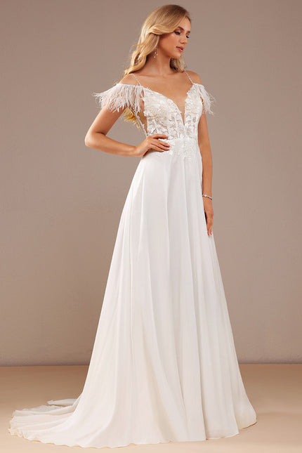 Robe De Mariée Avec Plumes.
