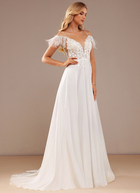 Robe De Mariée Avec Plumes.