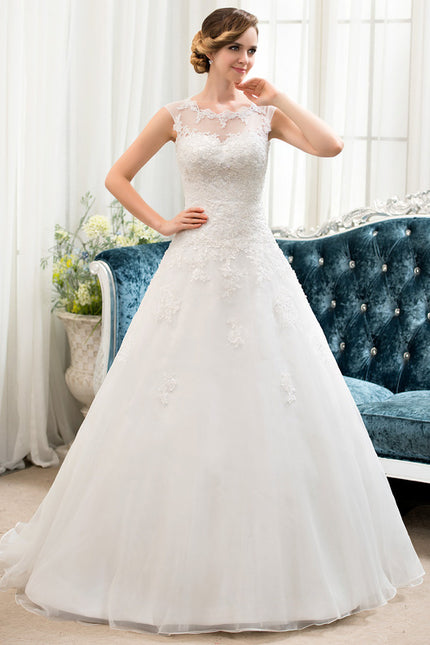 Robe Nuptiale Romantique À Manches Courtes