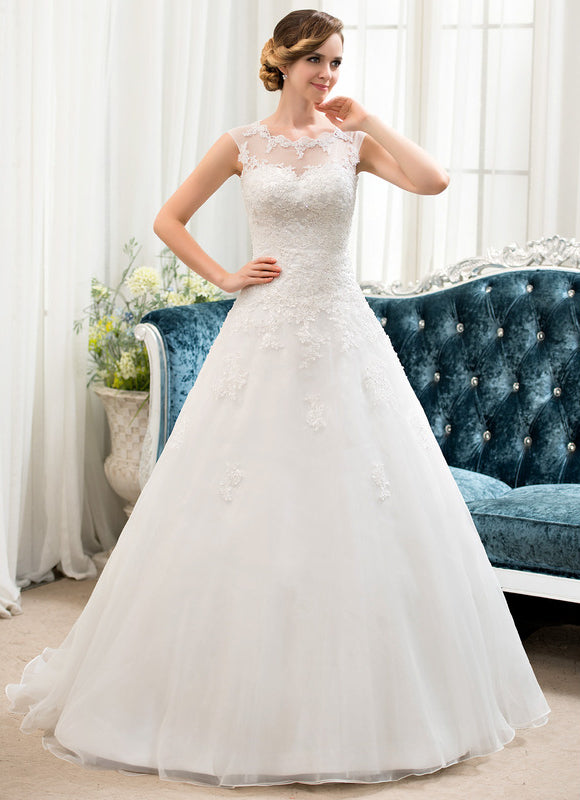 Robe Nuptiale Romantique À Manches Courtes