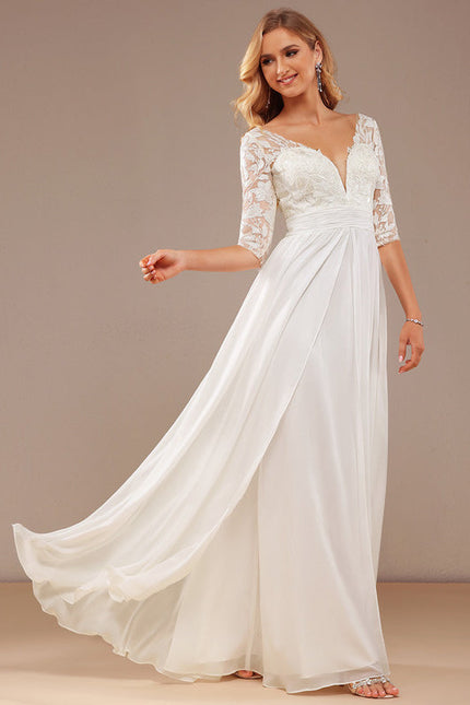 Robe Nuptiale Fluide À Manches En Dentelle