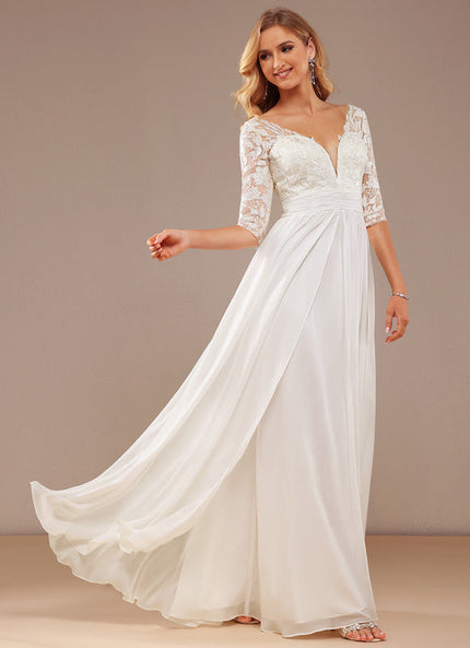 Robe Nuptiale Fluide À Manches En Dentelle