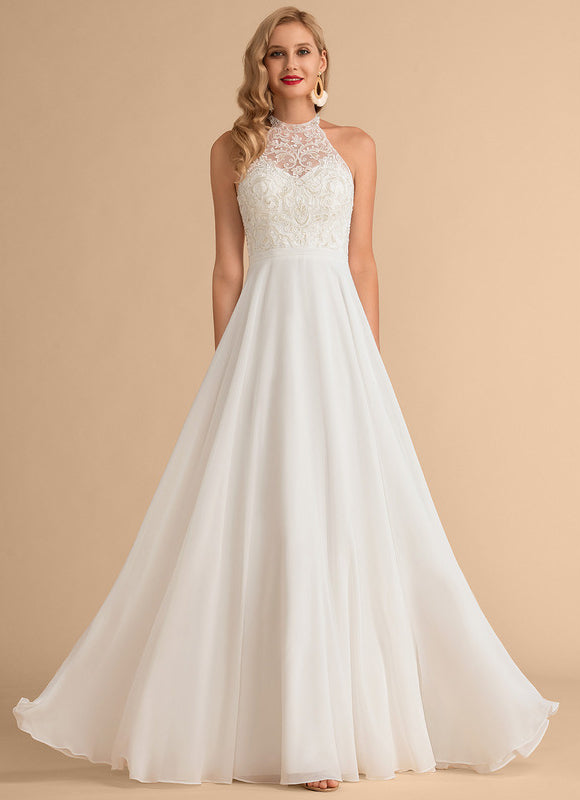 Robe Nuptiale Col Montant Fluide