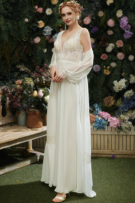 Robe De Mariée Fluide À Manches. - gallery 5