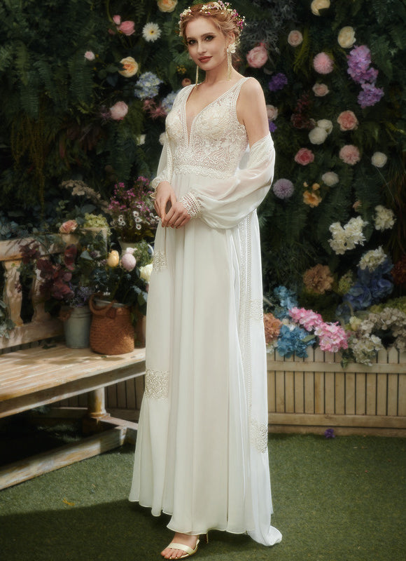 Robe De Mariée Fluide À Manches. - gallery 5