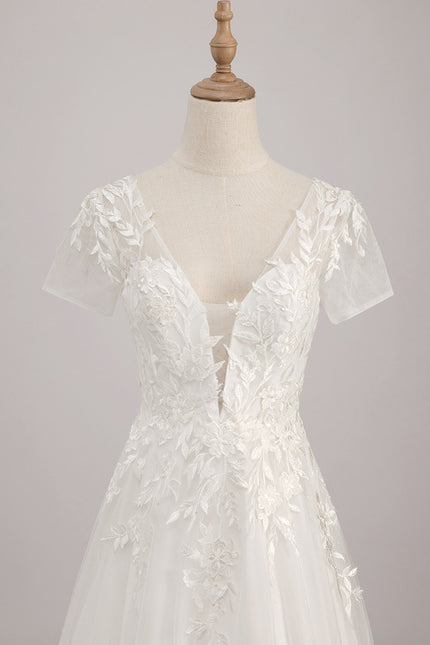 Robe Nuptiale Romantique À Manches Courtes - gallery 4