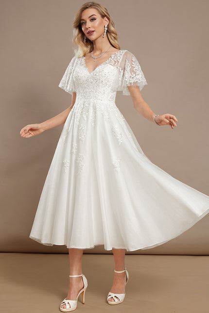 Robe De Mariee Courte En Dentelle - gallery 1
