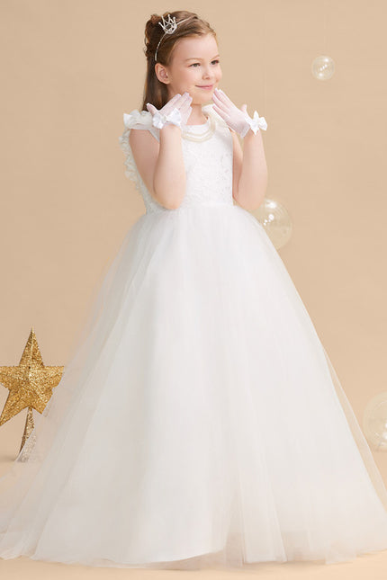Robe Enfant Nuptiale À Volants Fleuris - gallery 1