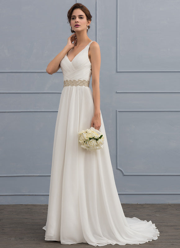 Robe Nuptiale Col V Élégante