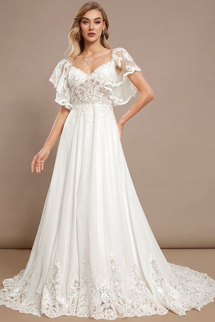 Robe Nuptiale Romantique À Manches Légères