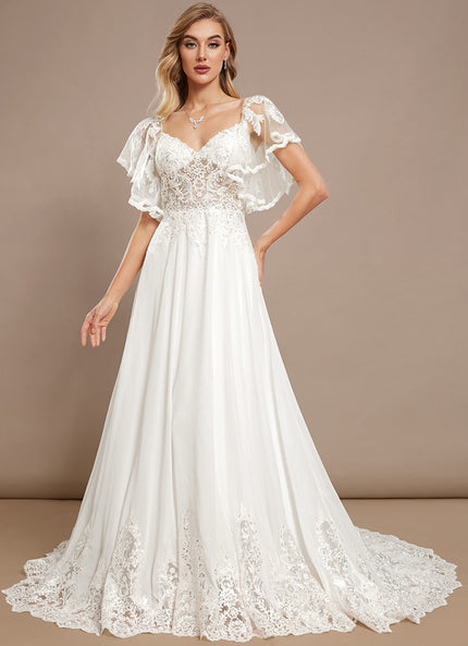 Robe Nuptiale Romantique À Manches Légères