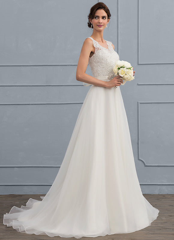 Robe Nuptiale Élégante À Traîne Fluide - gallery 2