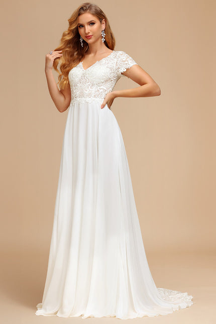 Robe Nuptiale Fluide À Manches Courtes - gallery 6