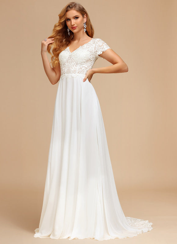 Robe Nuptiale Fluide À Manches Courtes - gallery 6