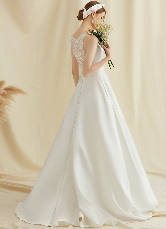 Robe Nuptiale Satinée À Poches - gallery 1
