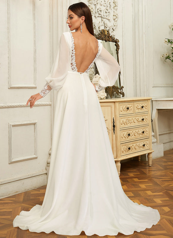 Robe Nuptiale Élégante À Manches Fluides - gallery 3