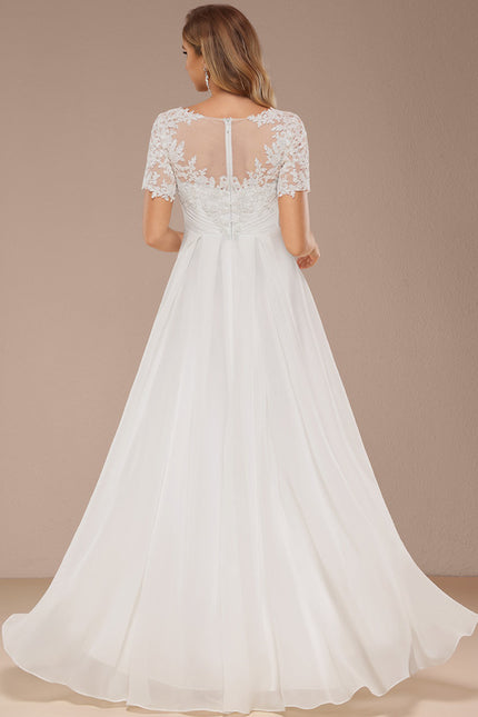Robe Nuptiale Fluide À Manches Courtes - gallery 1