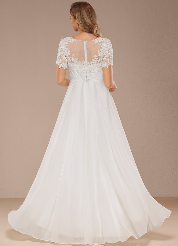 Robe Nuptiale Fluide À Manches Courtes - gallery 1
