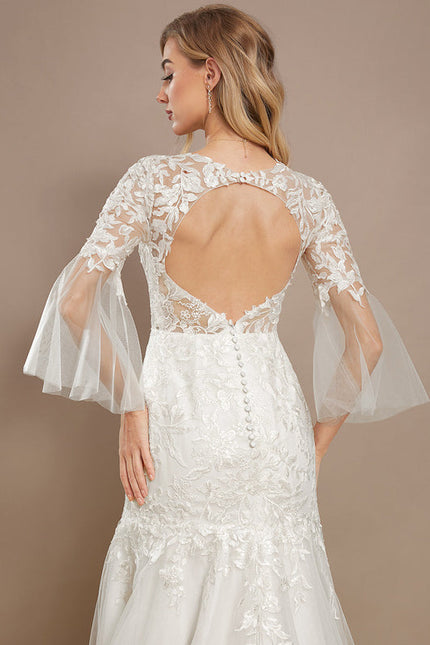 Robe Nuptiale Élégante À Manches Flottantes - gallery 4