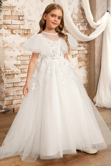 Robe Enfant Nuptiale En Tulle Fleuri - gallery 8