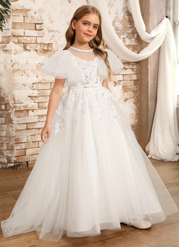 Robe Enfant Nuptiale En Tulle Fleuri - gallery 8
