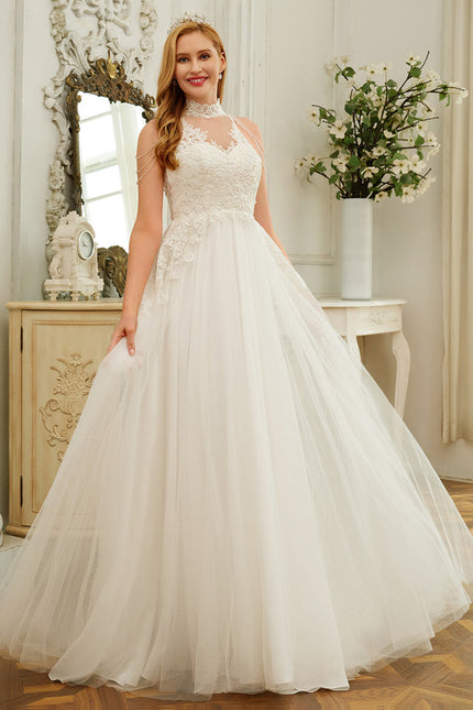 Robe Nuptiale Col Montant Romantique