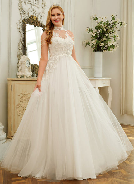 Robe Nuptiale Col Montant Romantique