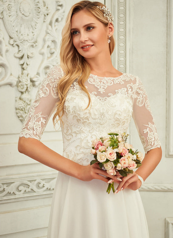 Robe Nuptiale Fluide À Manches Transparentes - gallery 6