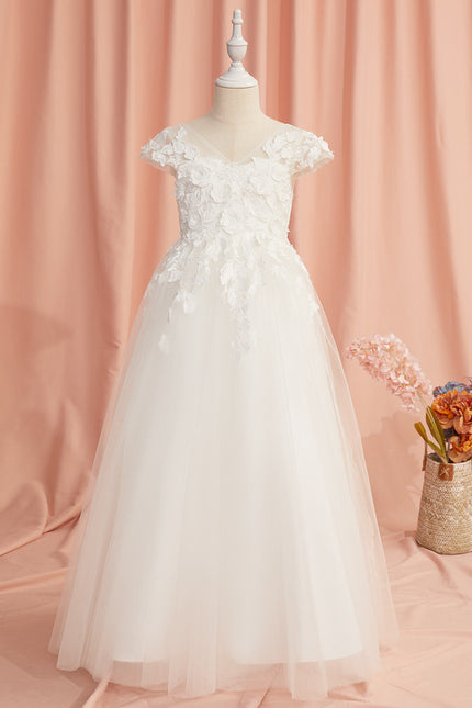 Robe Enfant Florale En Tulle Blanc