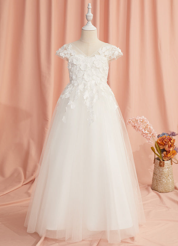 Robe Enfant Florale En Tulle Blanc