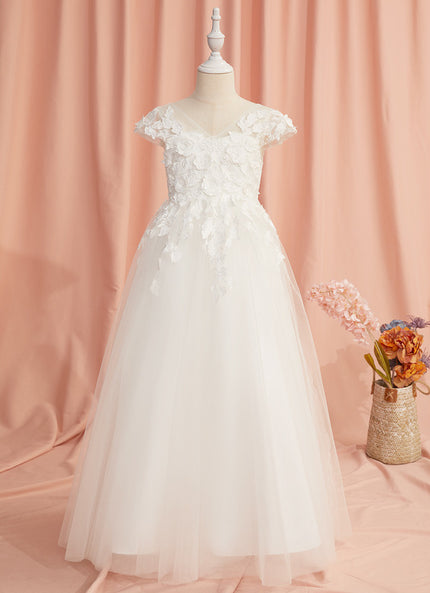 Robe Enfant Florale En Tulle Blanc