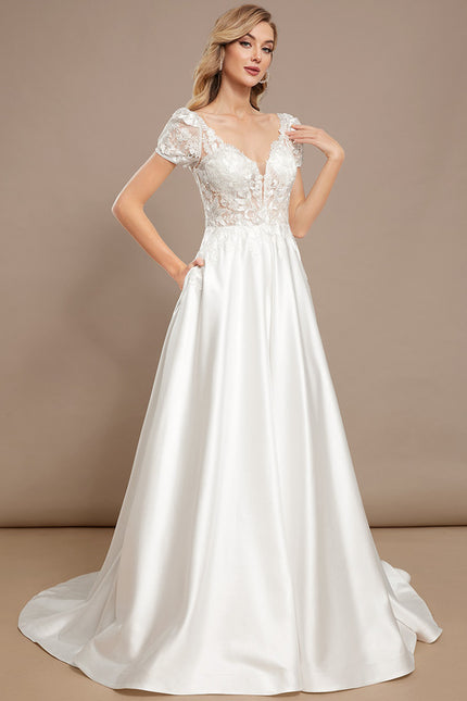 Robe Nuptiale Élégante À Manches Bouffantes - gallery 2