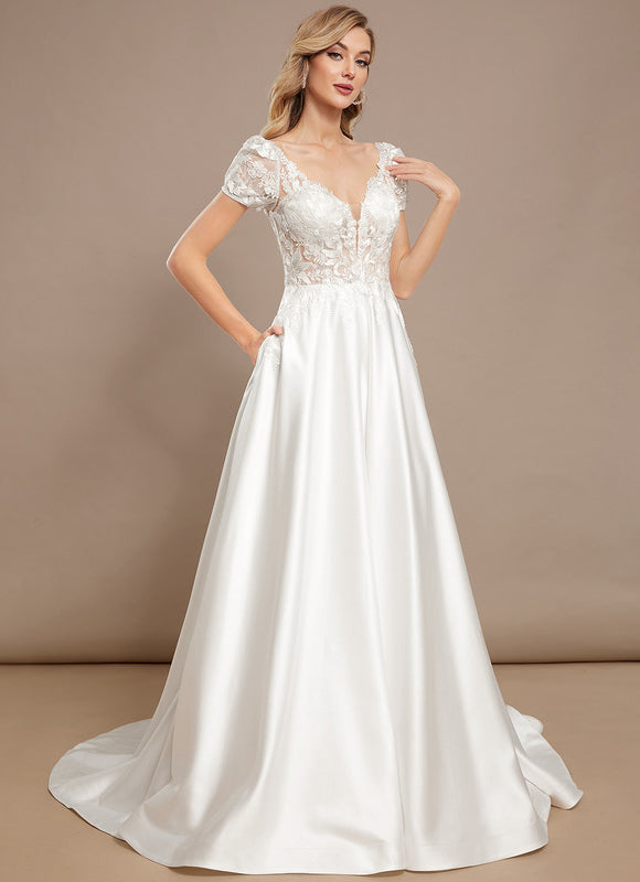 Robe Nuptiale Élégante À Manches Bouffantes - gallery 2