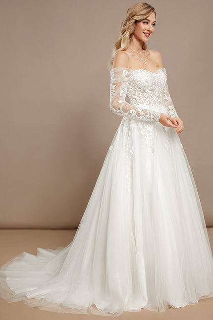 Robe Nuptiale Romantique À Manches Transparentes