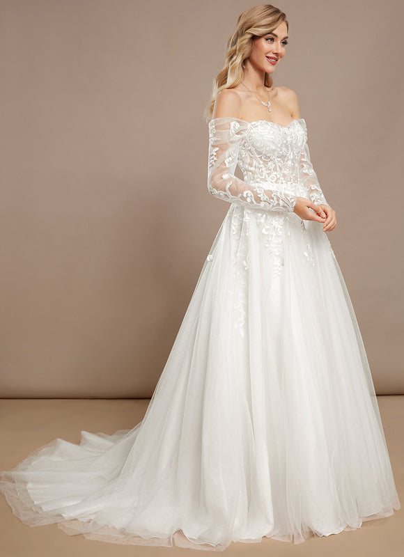 Robe Nuptiale Romantique À Manches Transparentes