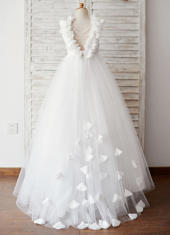 Robe Enfant Nuptiale À Volants Fleuris - gallery 5