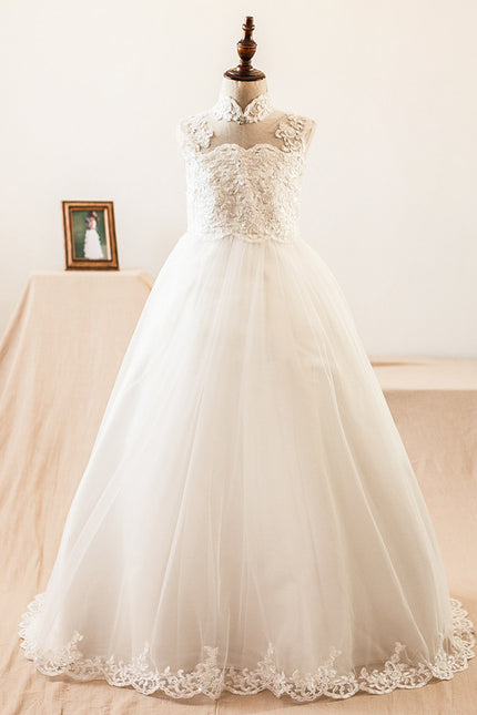 Robe Enfant Mariage Col Montant Élégant