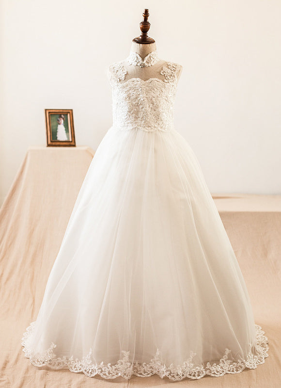 Robe Enfant Mariage Col Montant Élégant