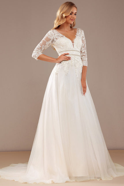 Robe Nuptiale Élégante À Manches En Dentelle