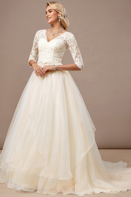 Robe Nuptiale Élégante À Manches Longues - gallery 3