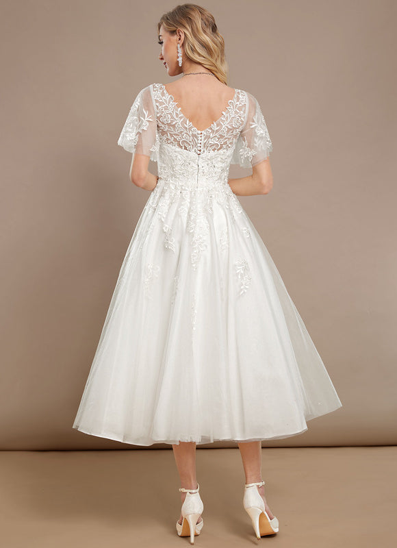 Robe De Mariee Courte En Dentelle - gallery 5