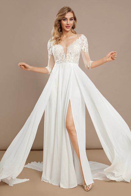 Robe Nuptiale Vaporeuse À Manches.